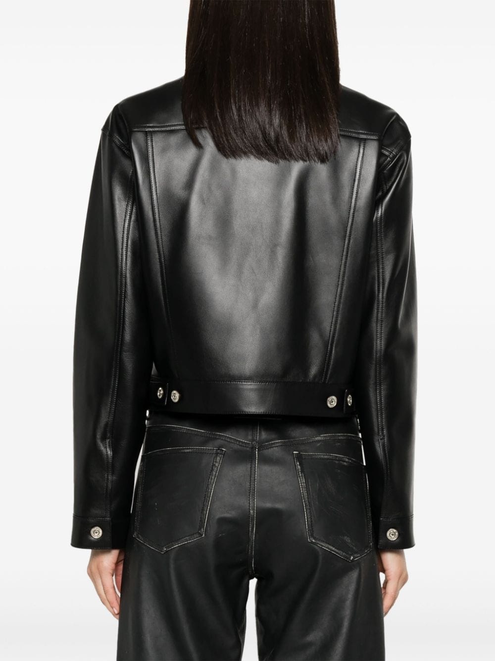 single-breasted leather jacket - 4
