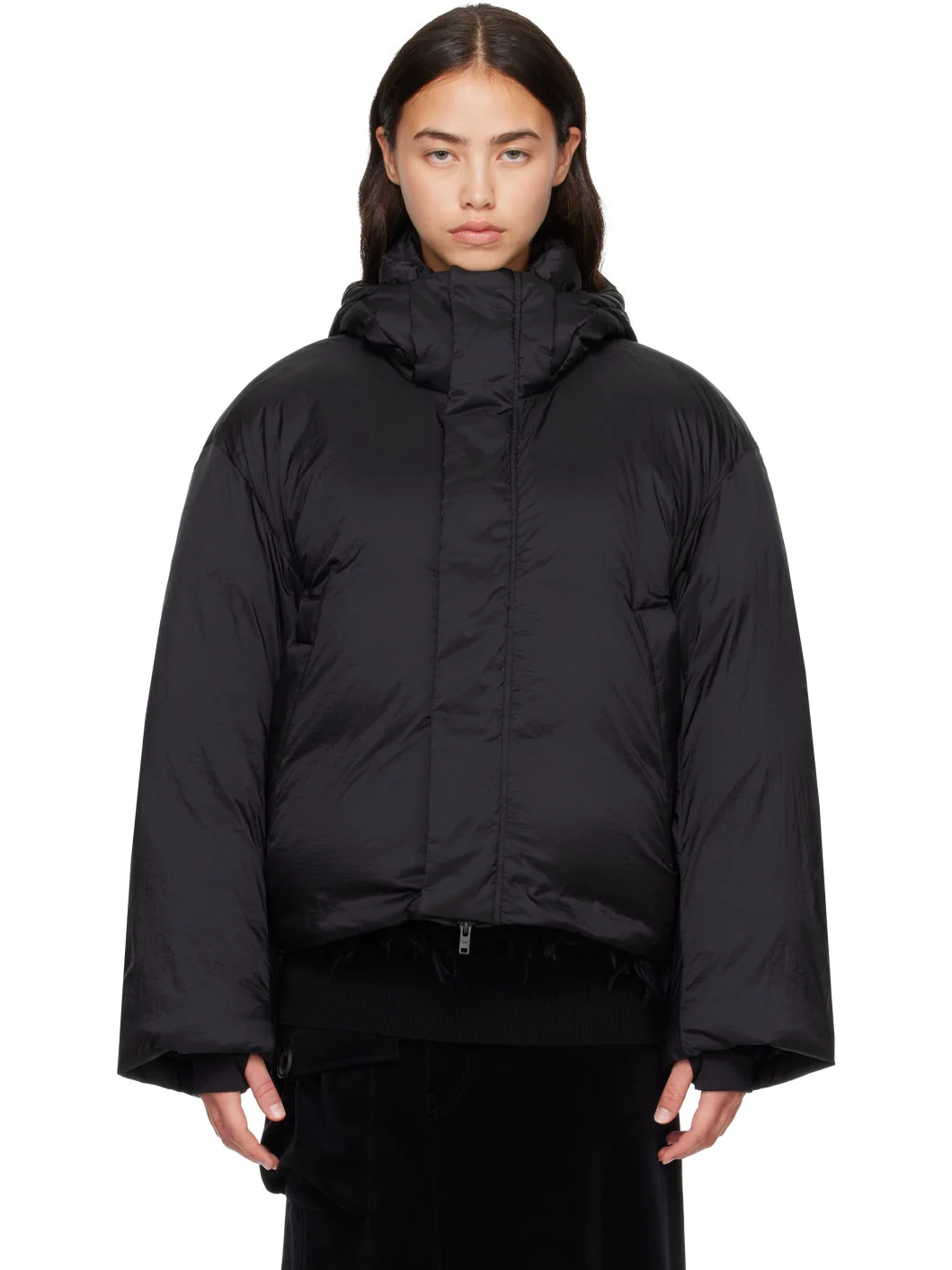 Black Hooded Puffer Down Jacket - 1