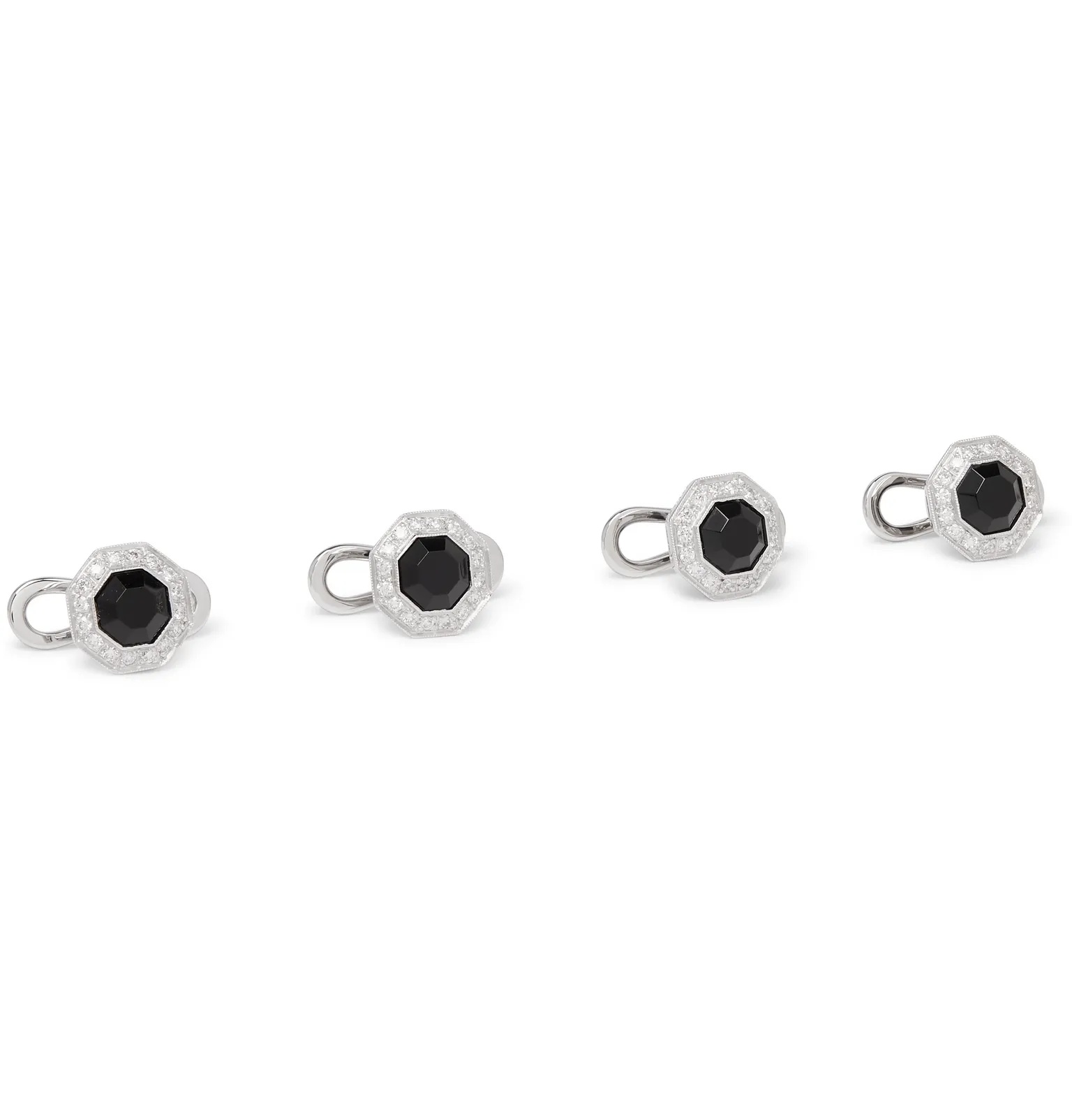 18-Karat White Gold, Onyx and Diamond Shirt Studs - 1