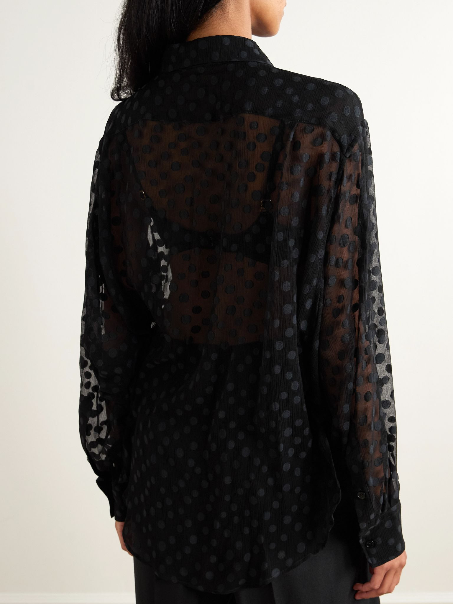Polka-dot silk-blend crepon shirt Black - 4