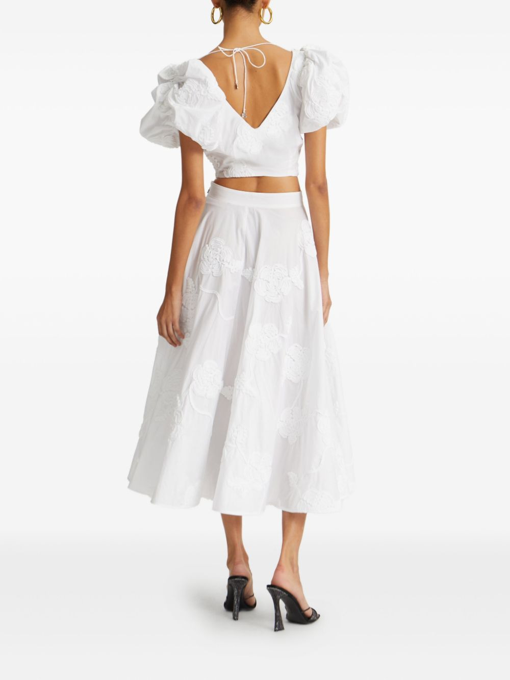 puff-sleeve floral-embroidered top - 3