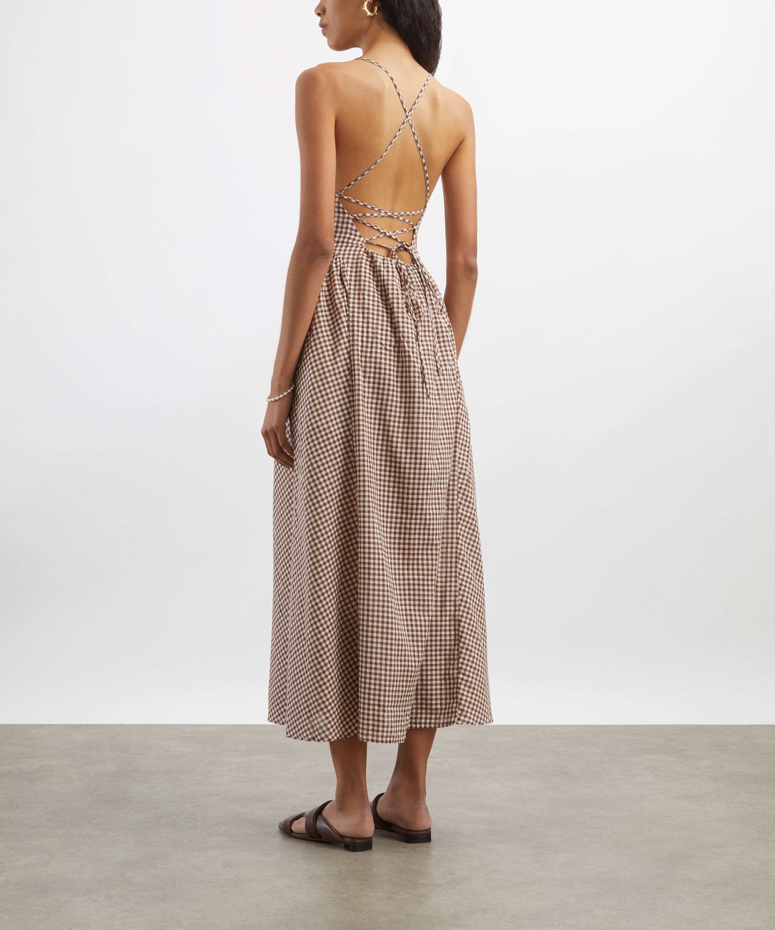 Callie Petite Mocha Gingham Midi Dress - 4
