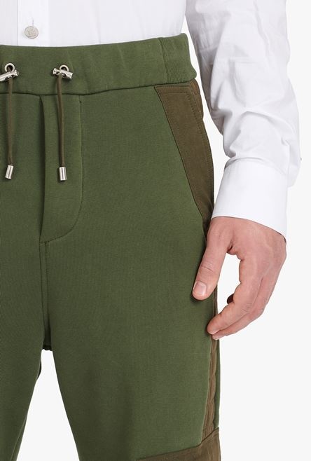 Wide-legged khaki jersey and nylon cargo sweatpants - 6