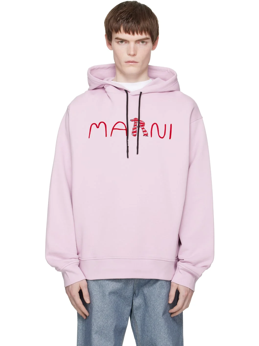 Pink Flocked Marni Animal Alphabet Logo Hoodie - 1