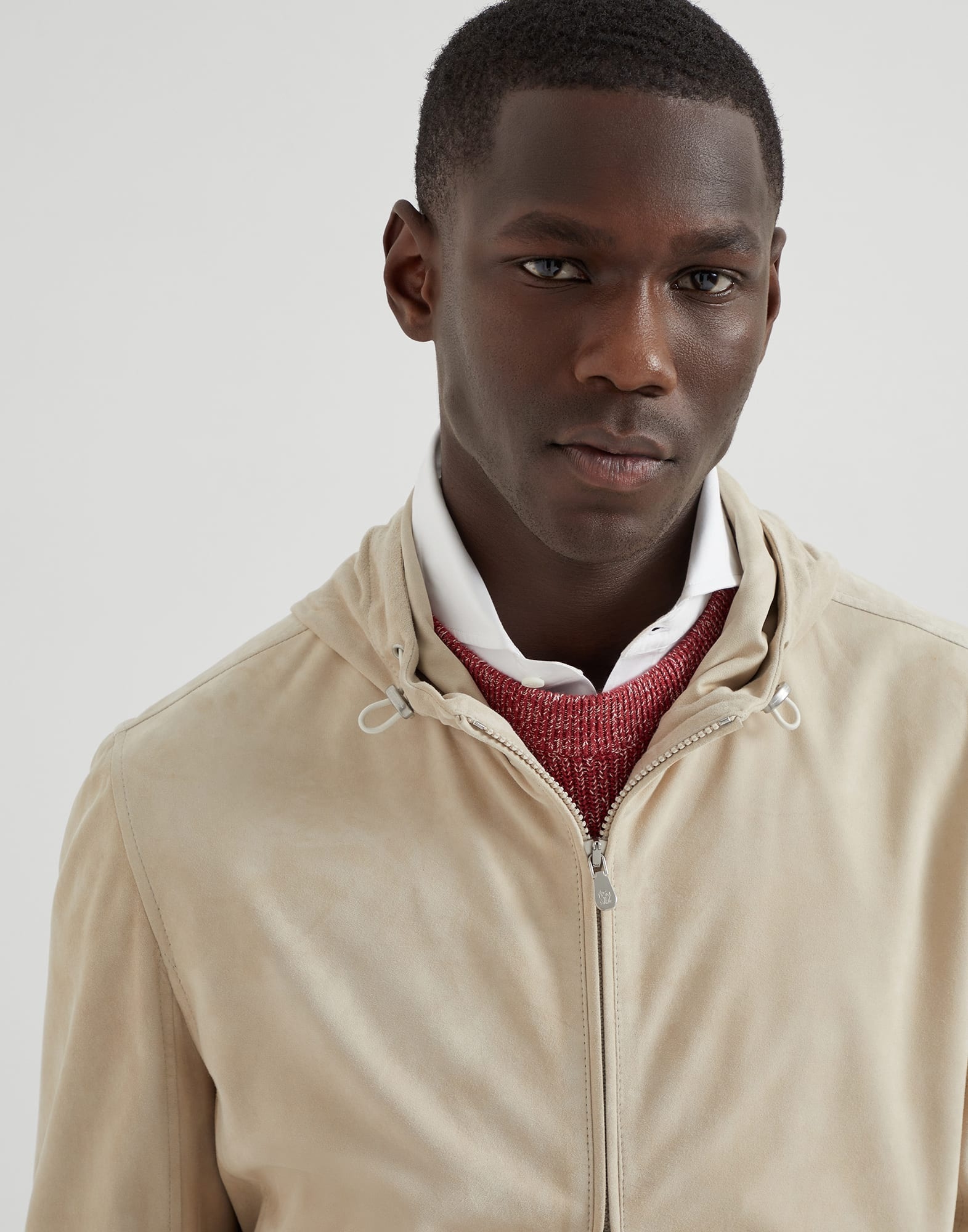 Suede sweatshirt with hood, zipper and knit inserts - 3