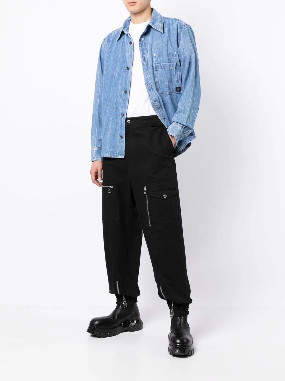 logo-plaque denim overshirt - 2