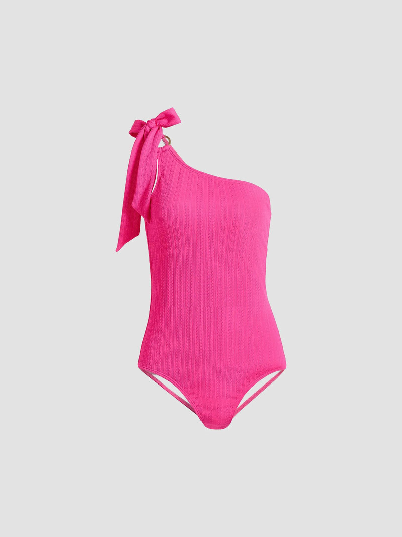 Women's One-Shoulder Tie One-Piece Swimsuit - Magenta 1