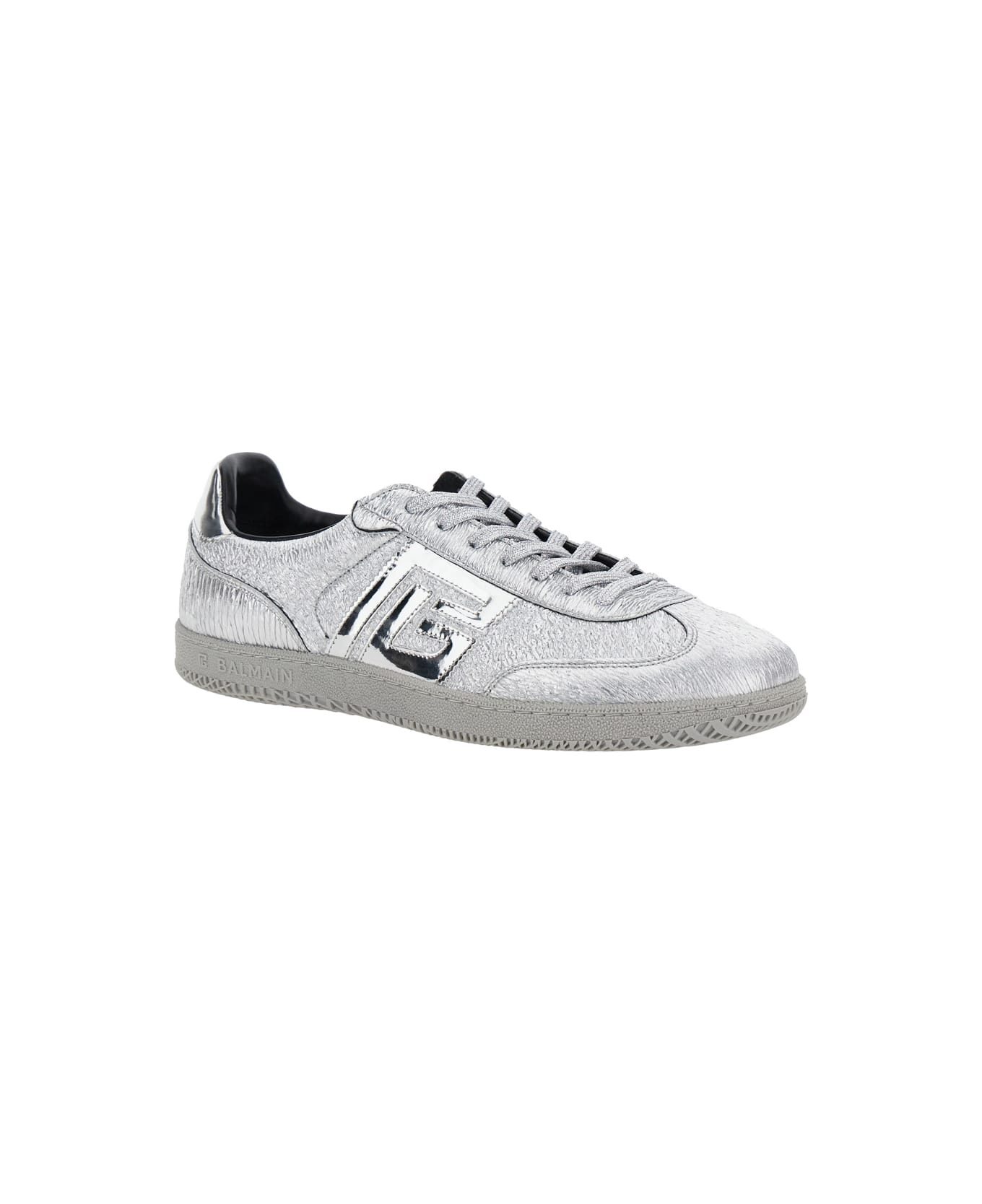 'swan' Silver Colored Low Top Sneakers With Logo Detail In Metallic Leather And Tech Fabric Man - 2