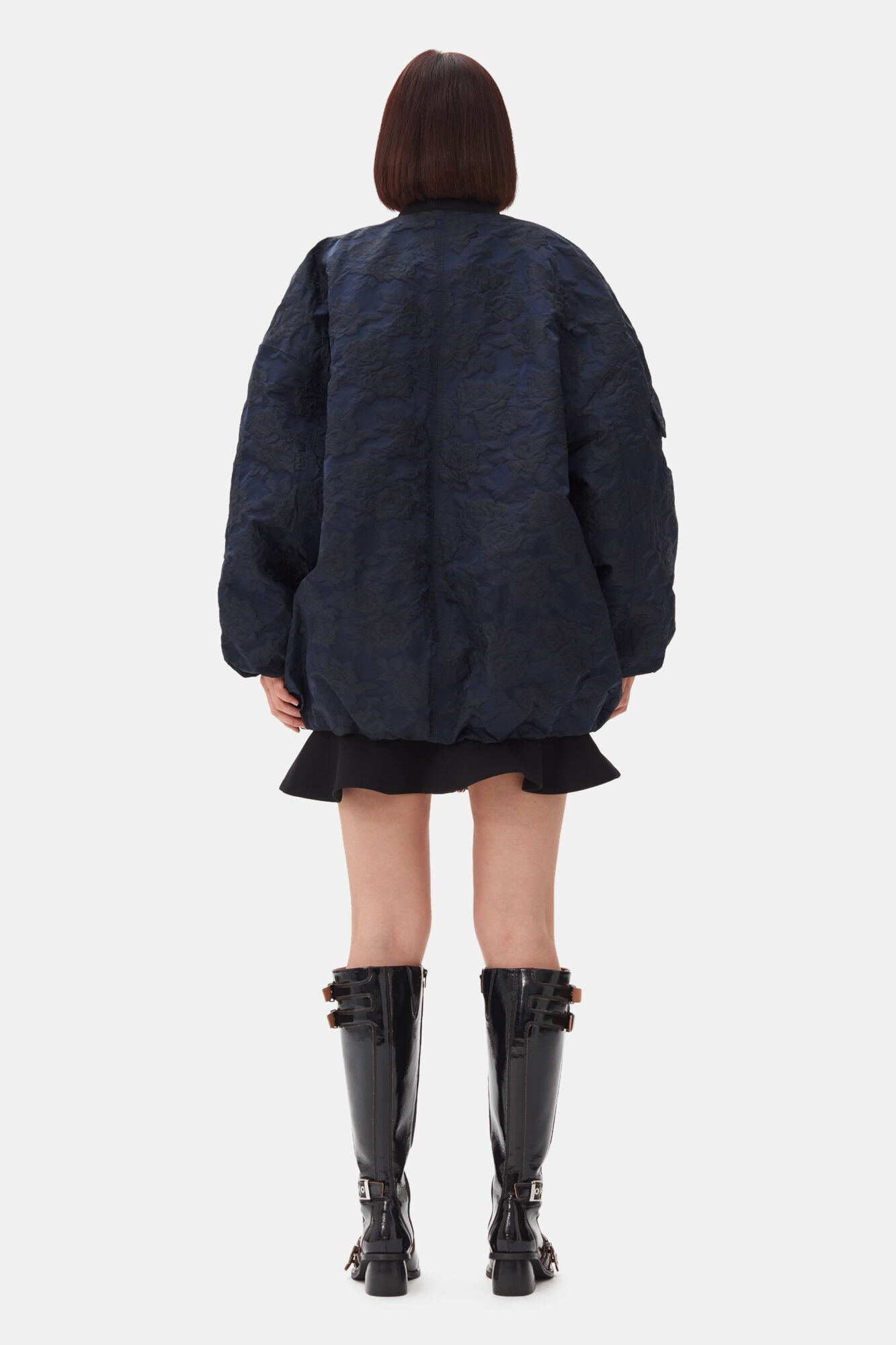 NAVY BLUE BOTANICAL JACQUARD BOMBER JACKET - 5