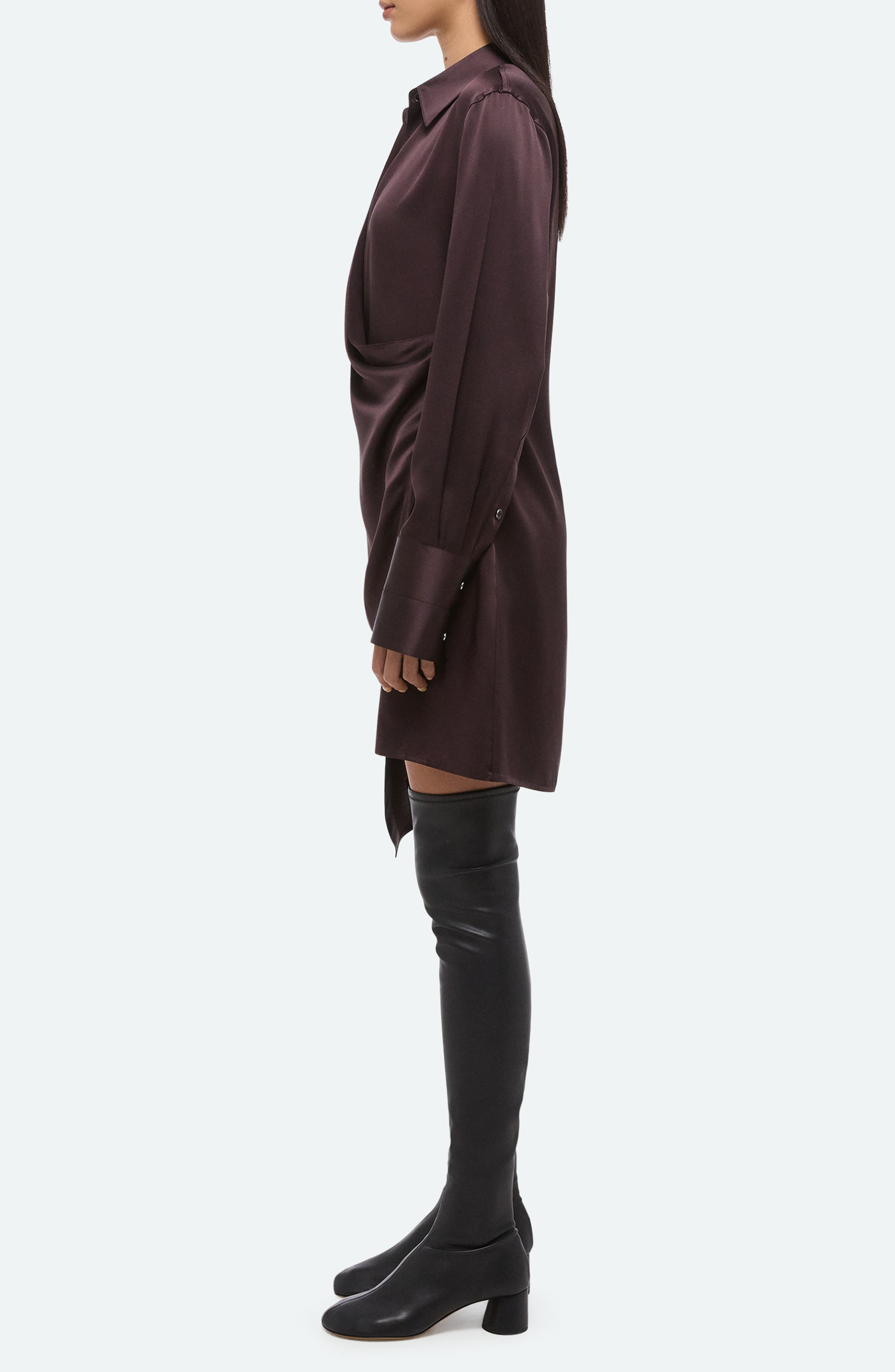 Helmut Lang Drape Wrap Front Silk Shirt in Dark Plum at Nordstrom - 3
