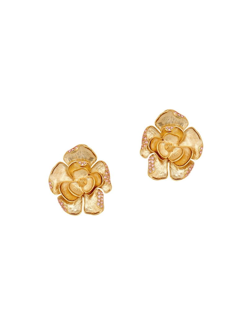 Women's Goldtone & Strass Crystal Flower Clip-On Earrings - Rose 1