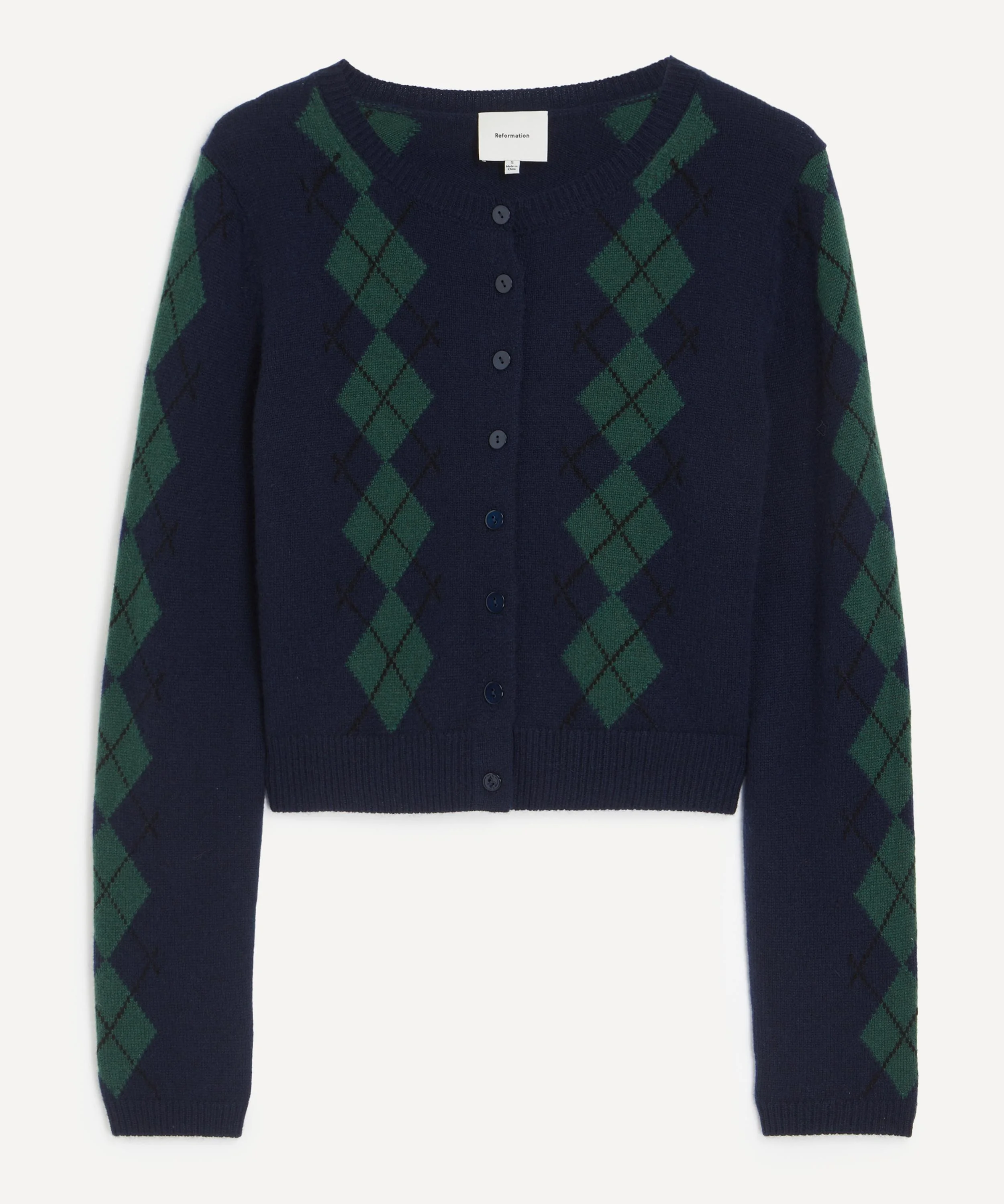 Clara Navy Argyle Cashmere Cardigan - 1