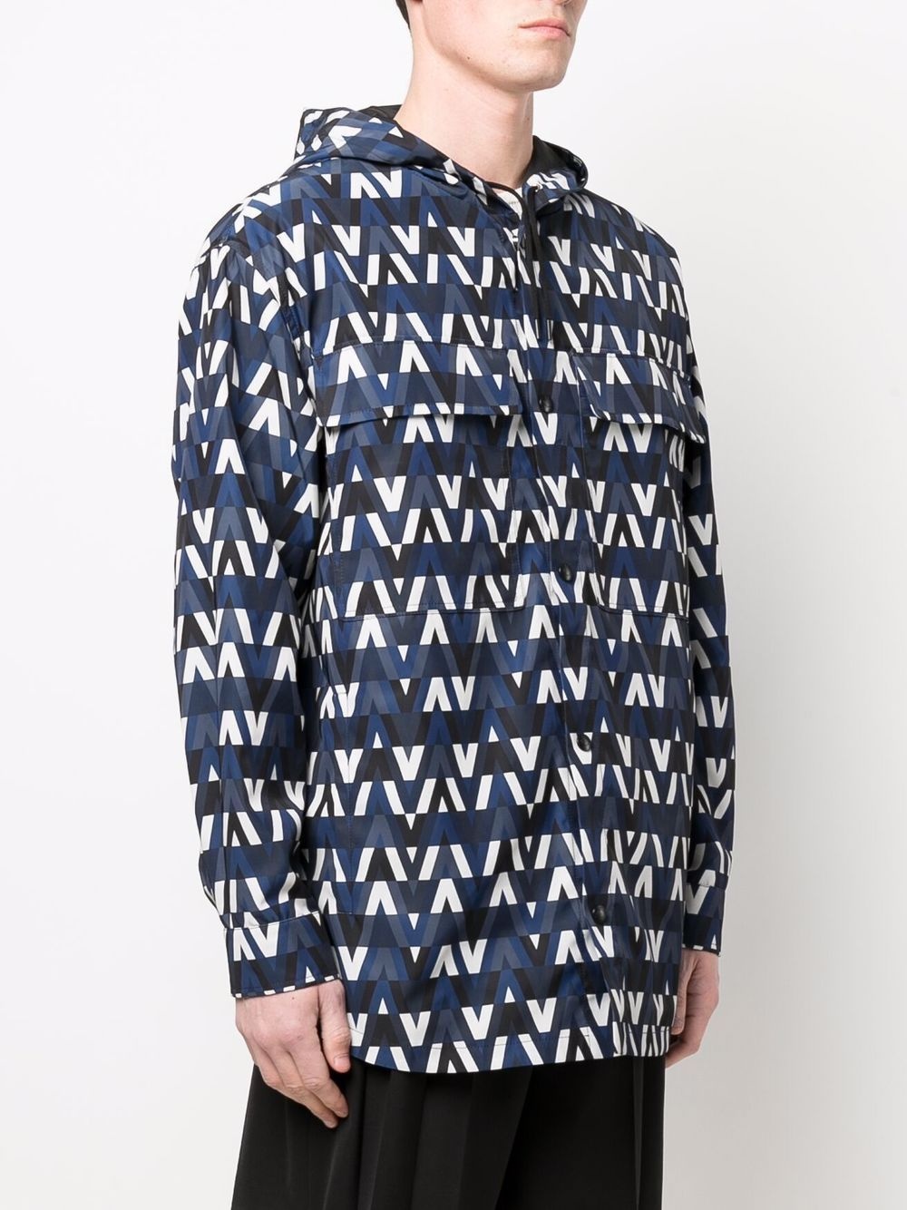 logo-print hooded shirt jacket - 3