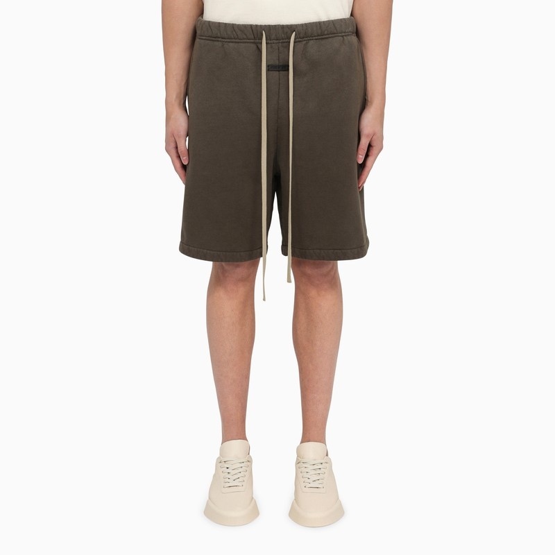 Olive green cotton drawstring shorts - 1