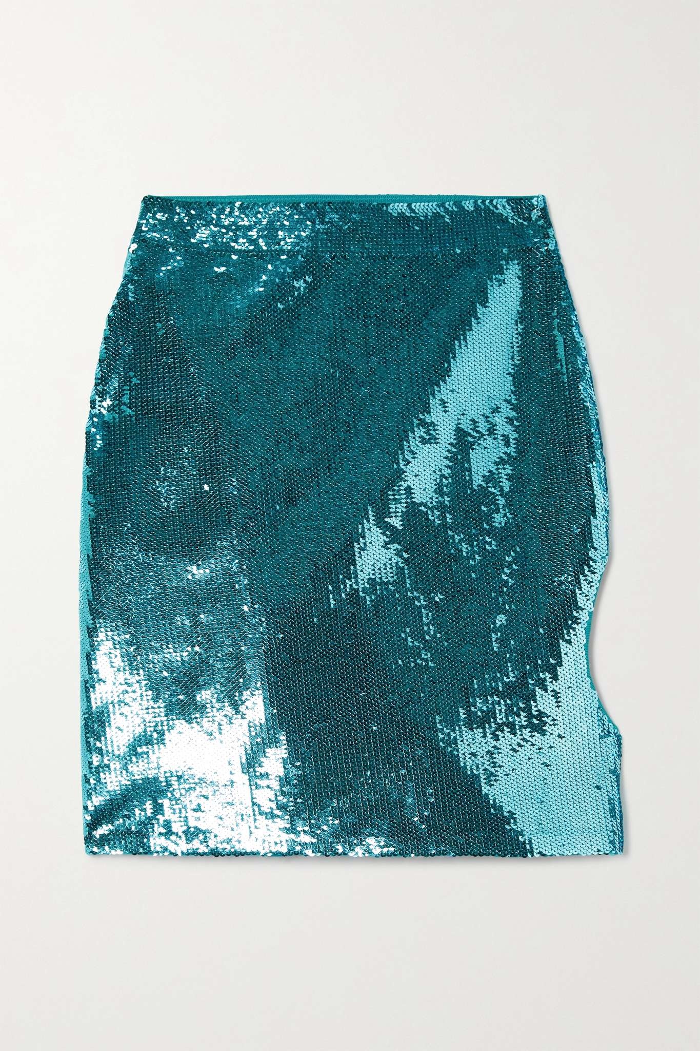 Asymmetric sequined stretch-knit mini skirt - 1