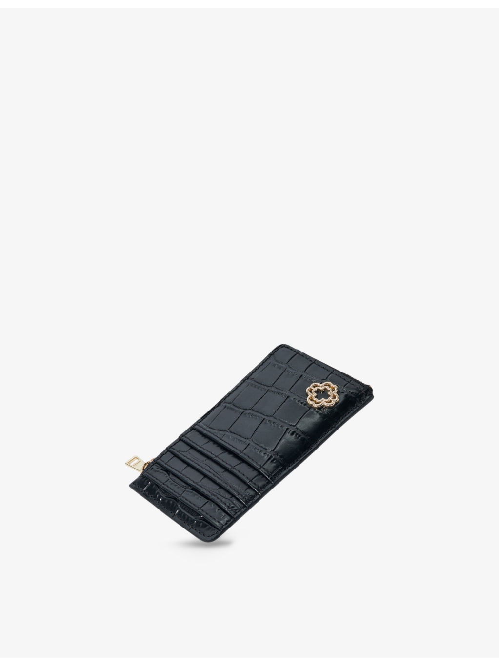 Clover-plaque leather card and coin holder - 2