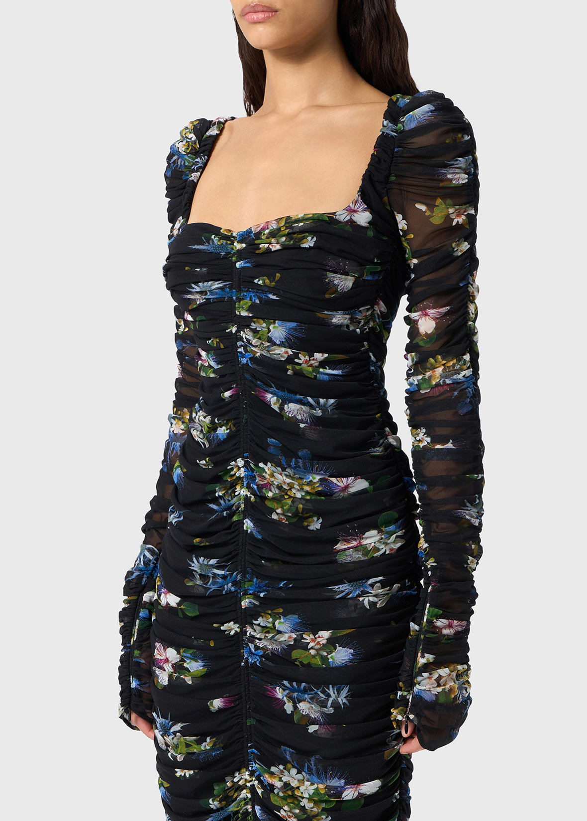 PRINTED TULLE MIDI DRESS WITH GATHERING - 5