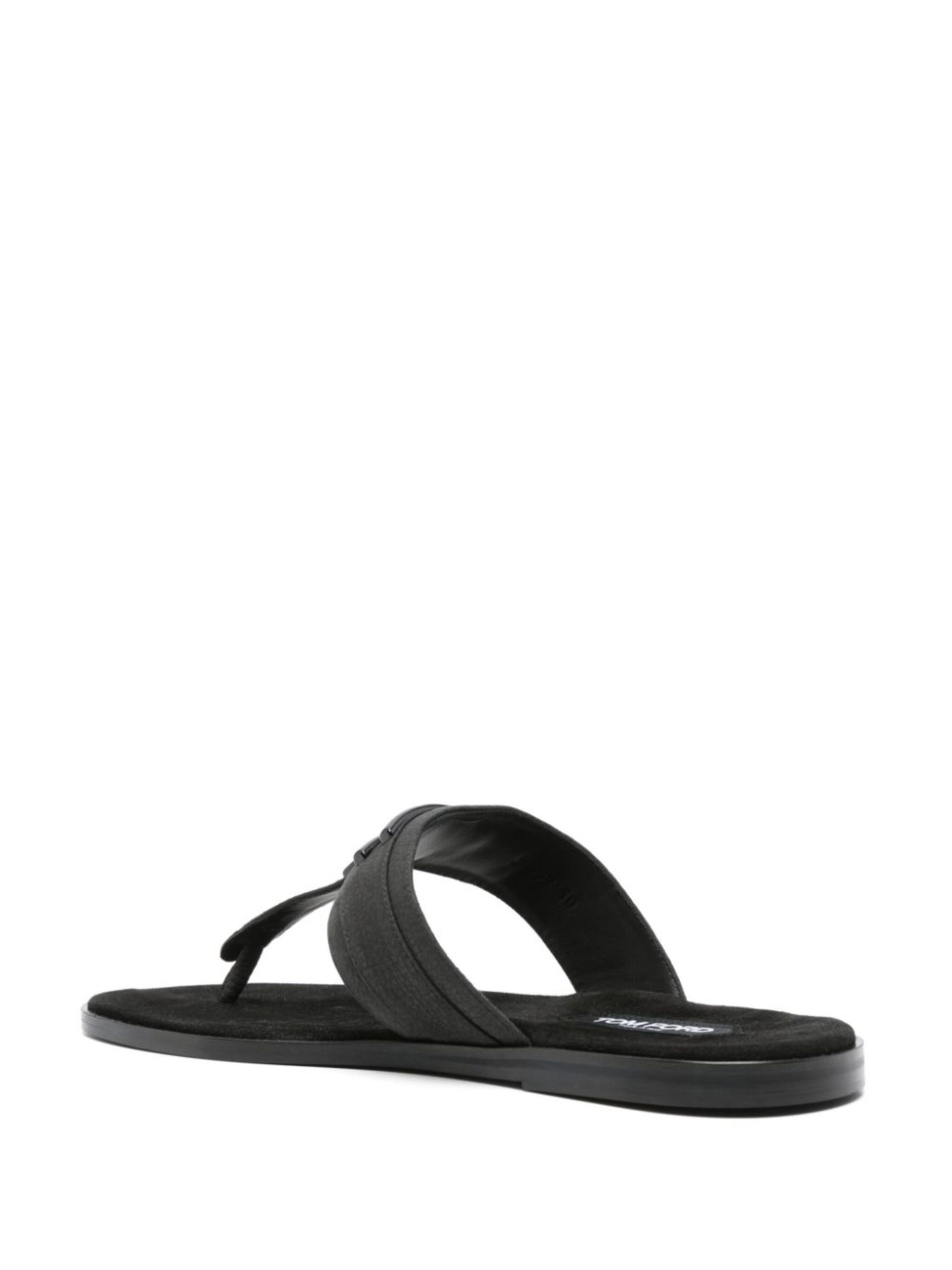 Black Logo Plaque Leather Flip Flops - 3