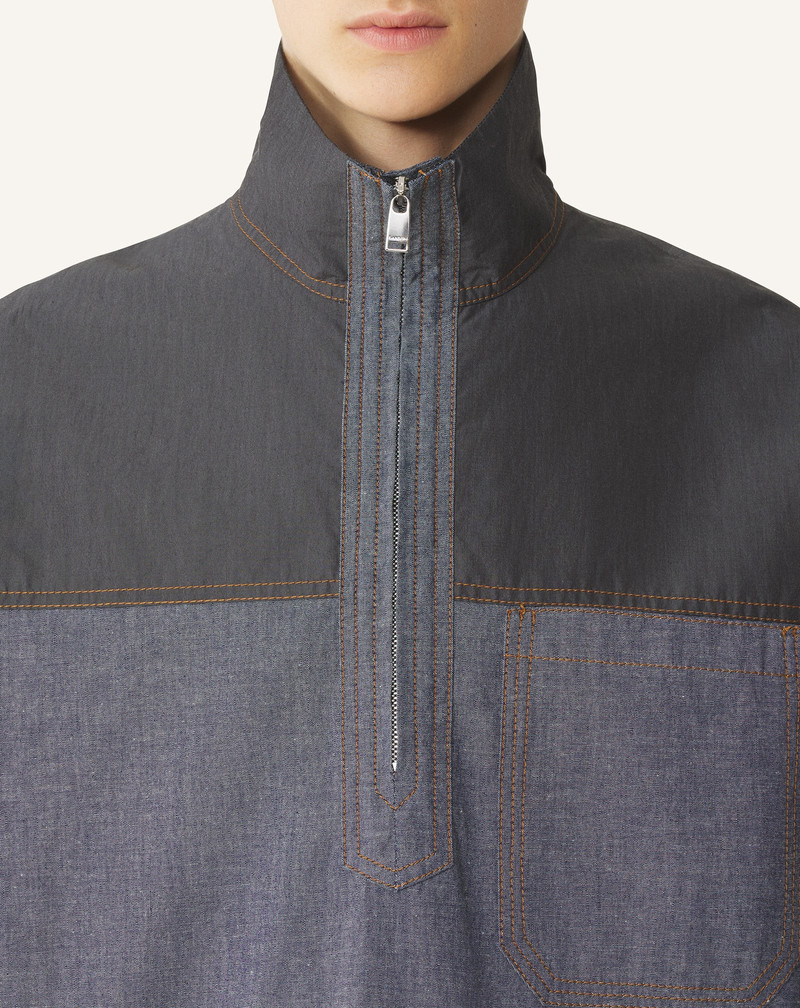 BLUE HIGH ZIP-NECK CHAMBRAY TOP 5