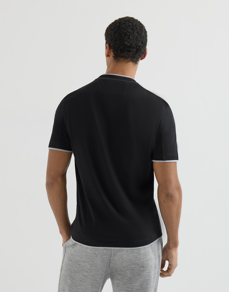 Cotton jersey crew neck T-shirt with logo and faux-layering 3