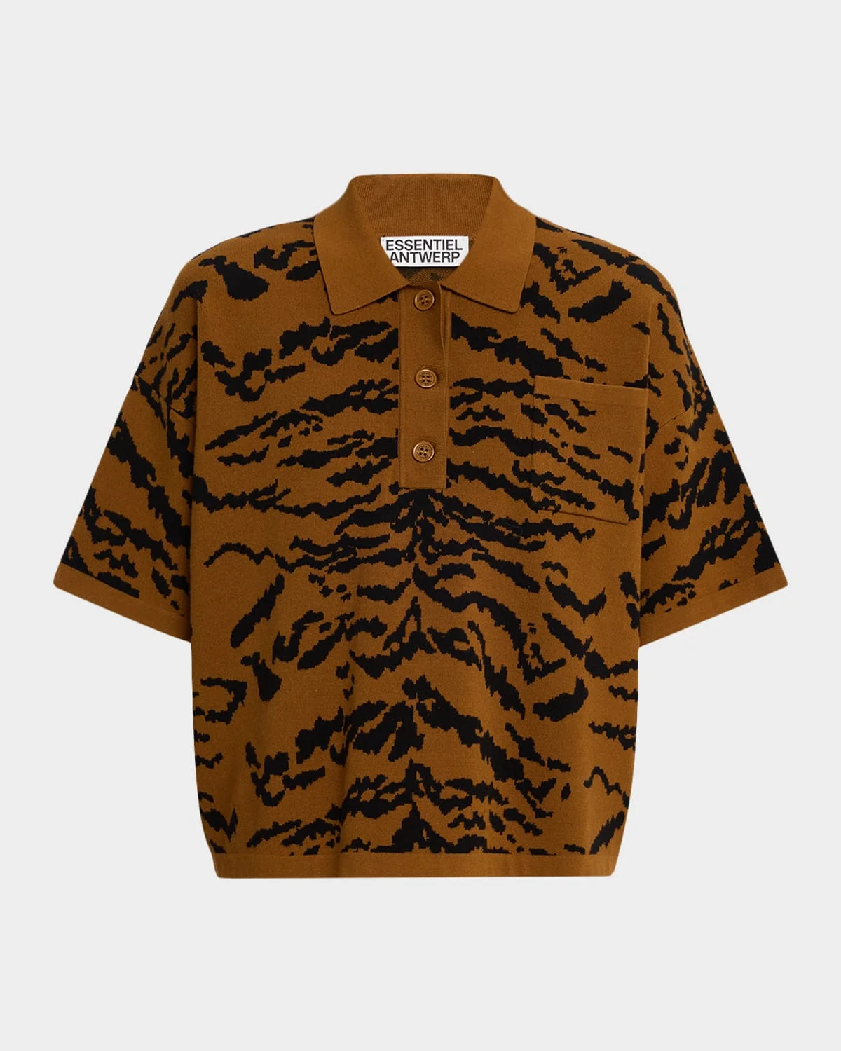 Tiger-Print Knitted Polo - 1