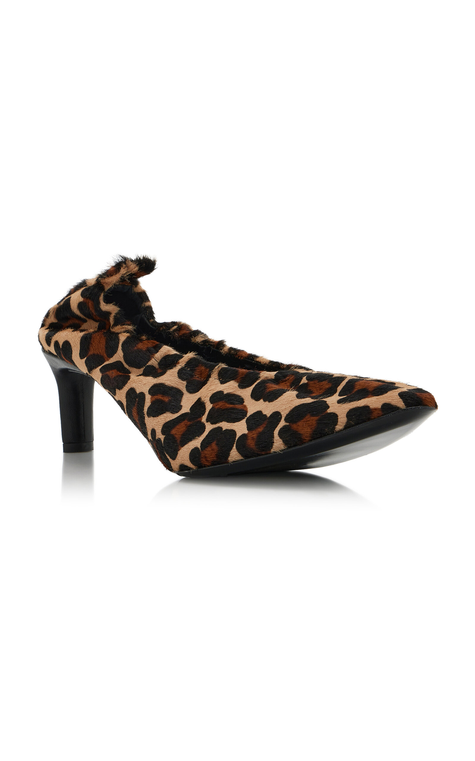 Calf Hair Pointed Ruched Pumps print - 4