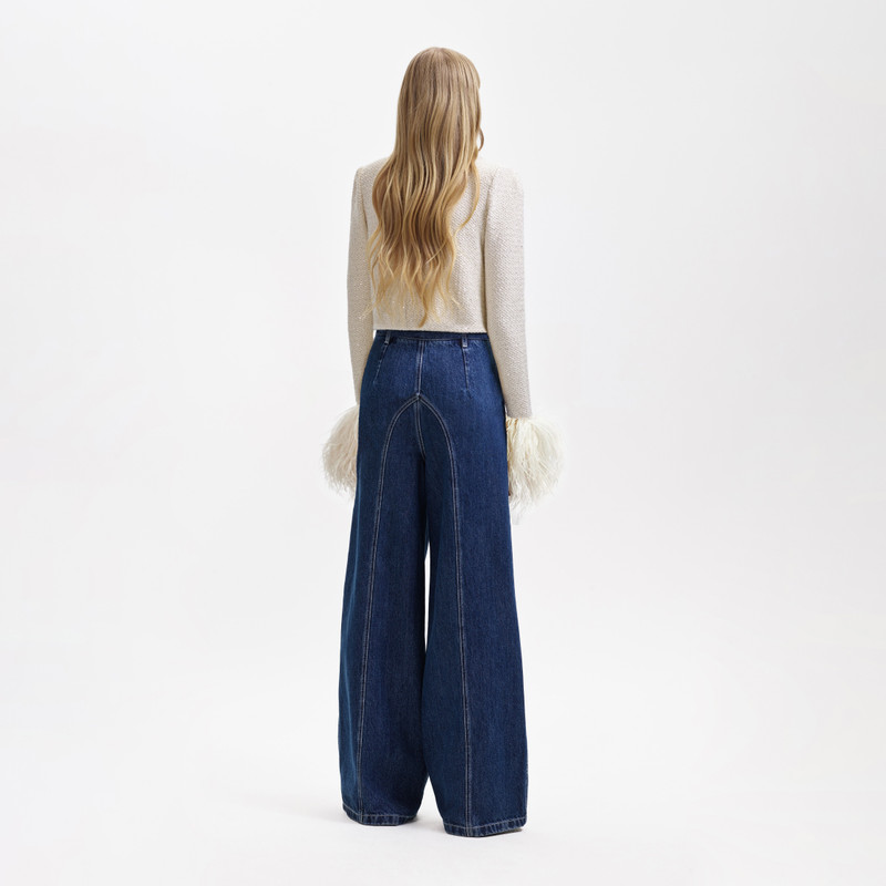 self-portrait Cream Sequin Pearl Cropped Feather Cardigan outlook