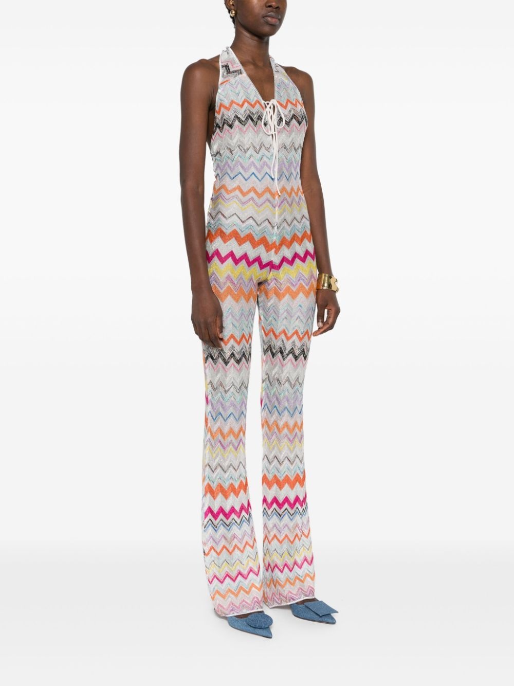 zigzag-woven halterneck beach jumpsuit - 3