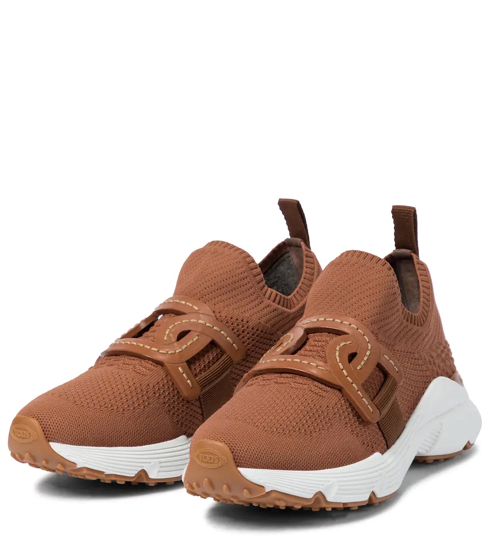 Leather-trimmed knit sneakers - 5