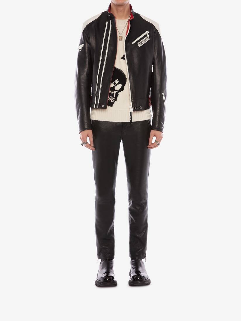 Mcqueen Classic Leather Biker Pants in Black - 2