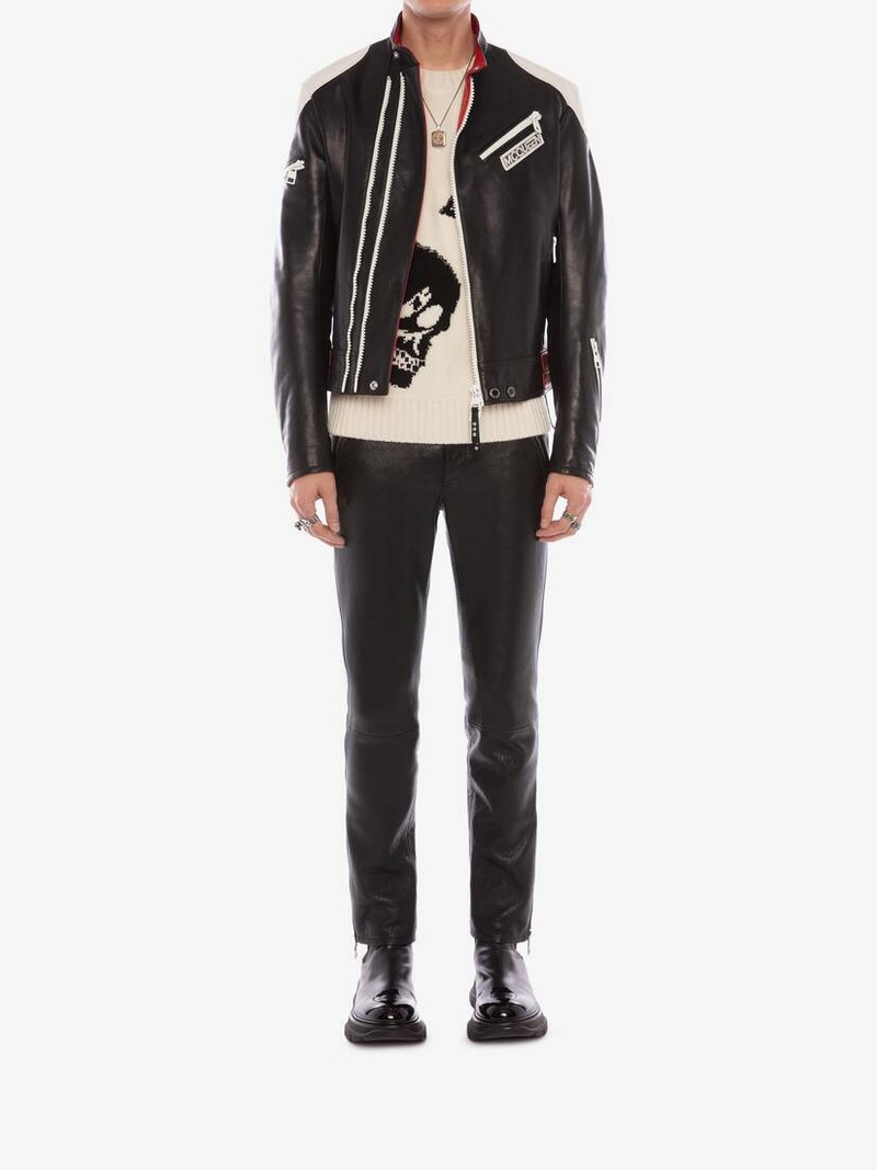 Alexander McQueen Mcqueen Classic Leather Biker Pants in Black outlook
