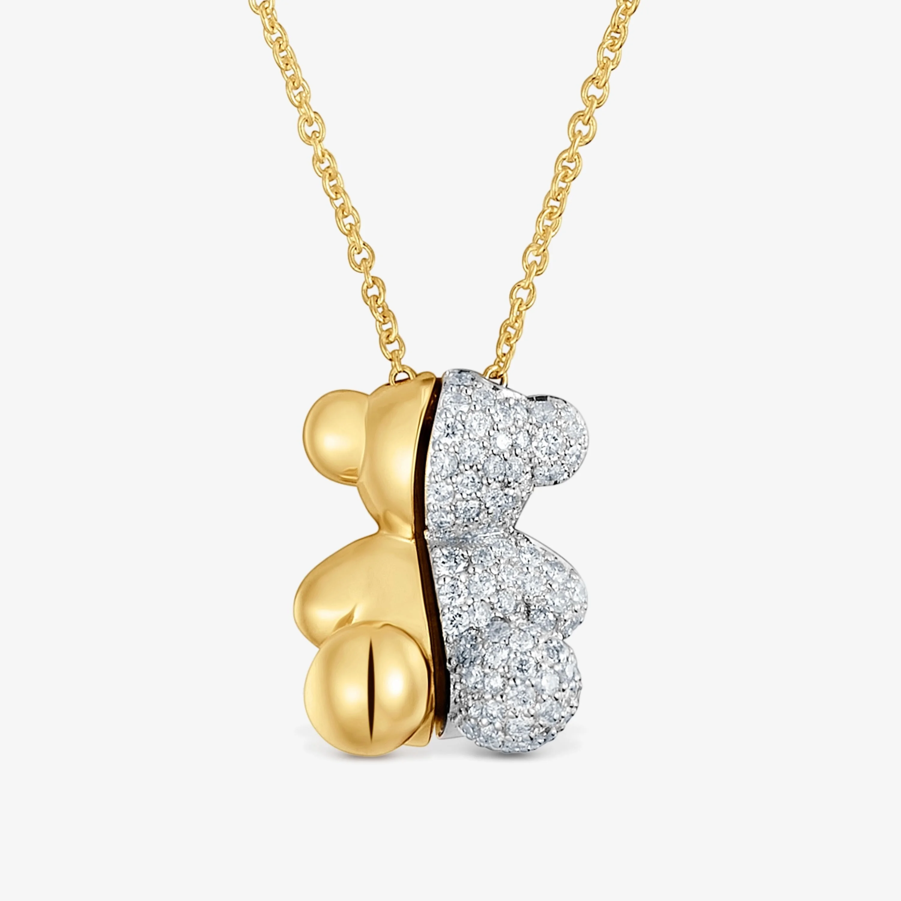 Short gold and 18K white gold double bear Necklace with diamonds Bold Bear - 1