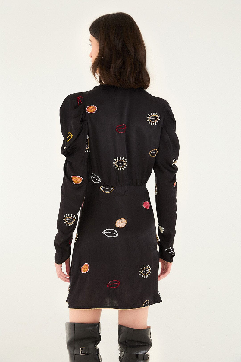 Black Beaded Kisses Lenzing™ Ecovero™ Viscose Wrap Mini Dress 4