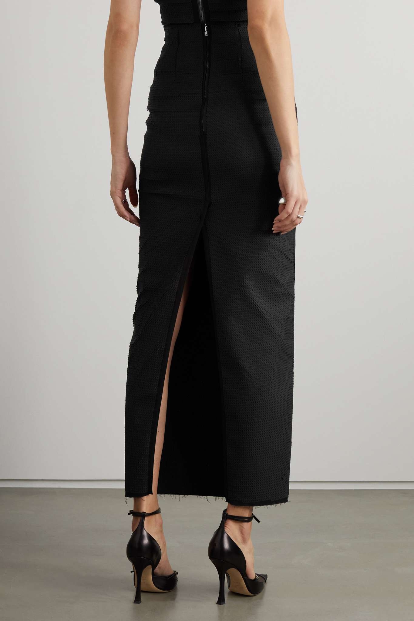 Black sequined denim maxi skirt - 4