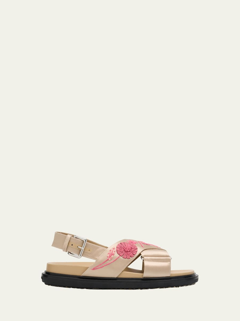 Fussbett Floral Embroidered Satin Crisscross Sandals 1