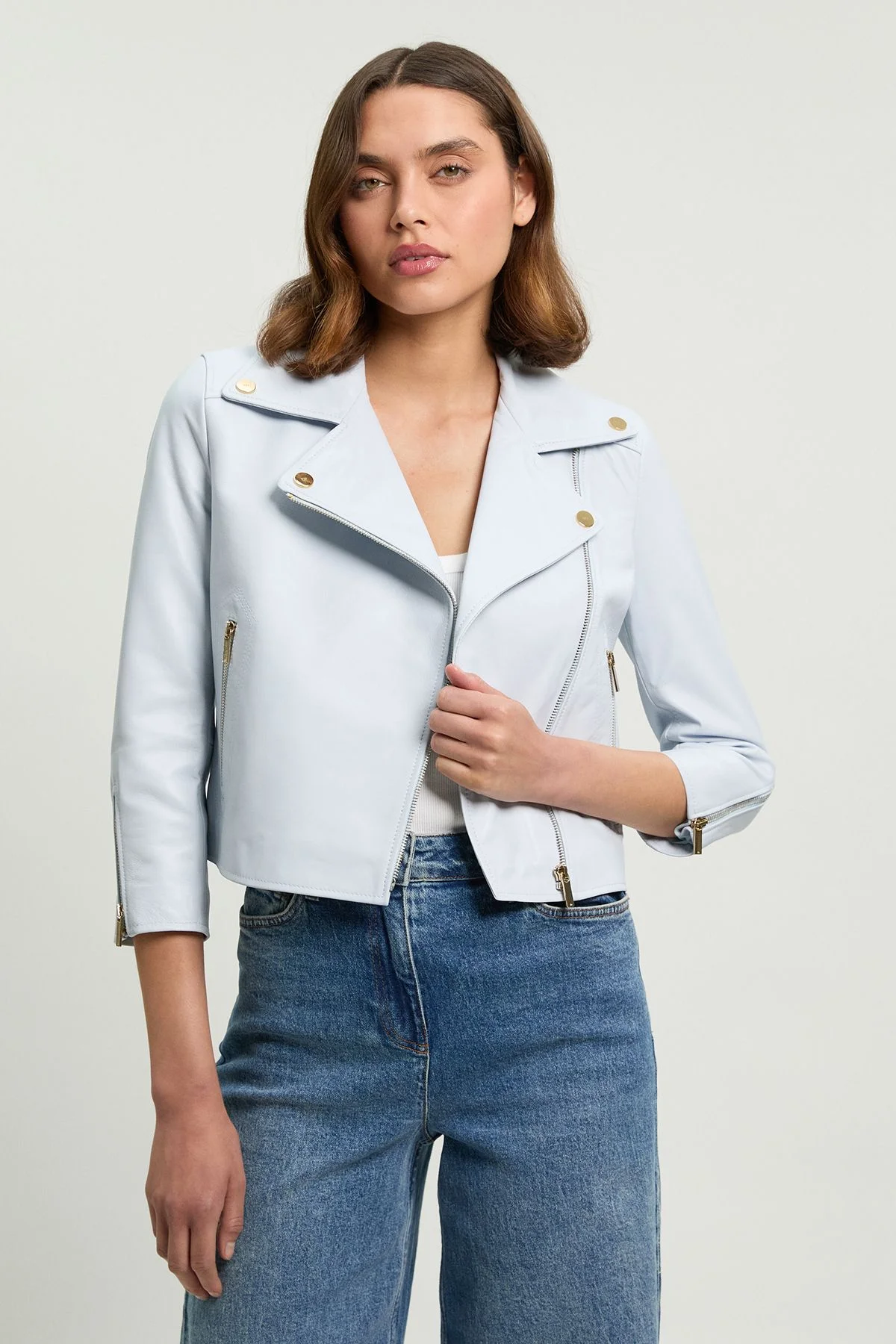 Leather Shrunken Biker Jacket - 1