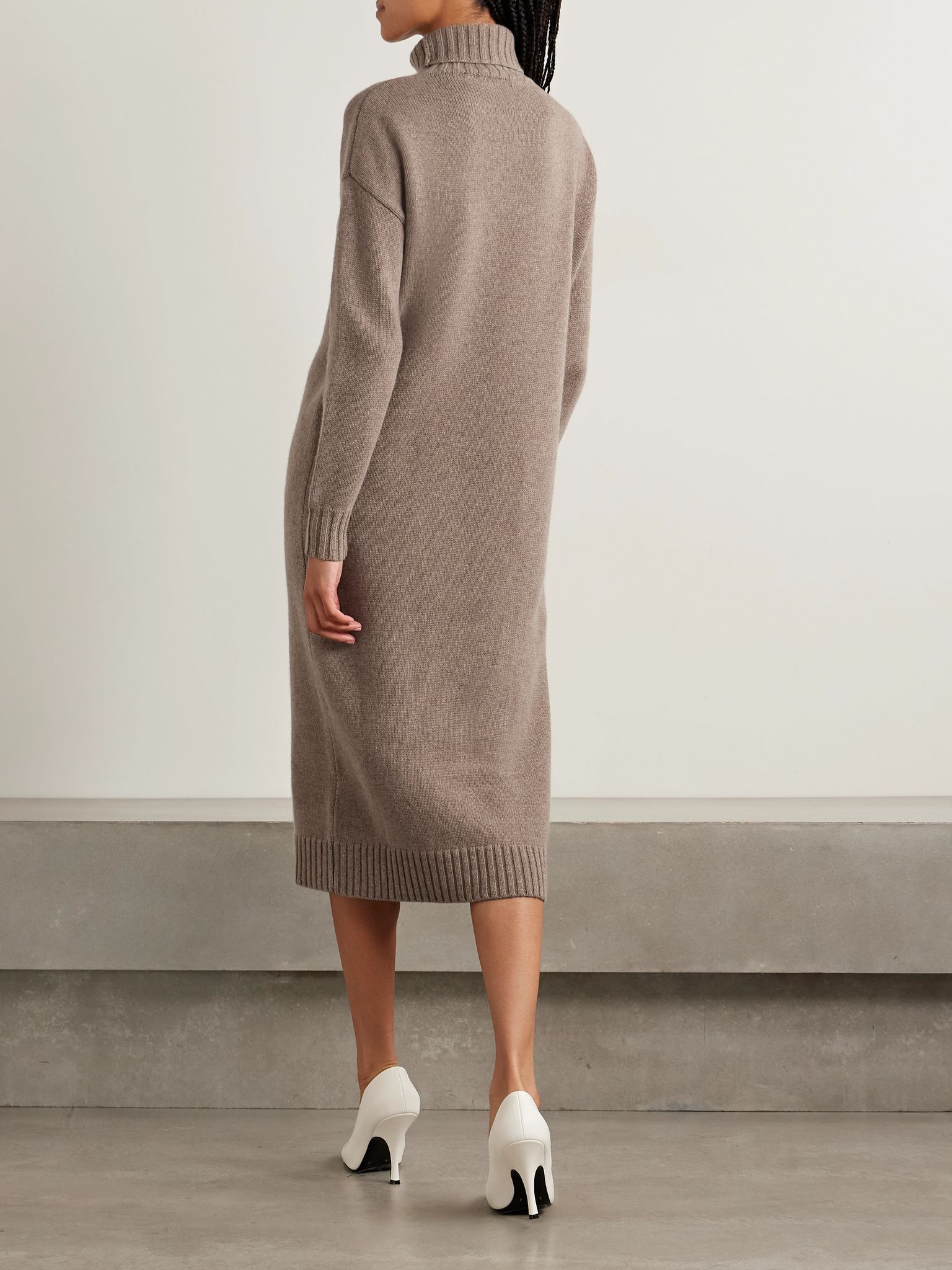 Cashmere turtleneck midi dress Brown - 3