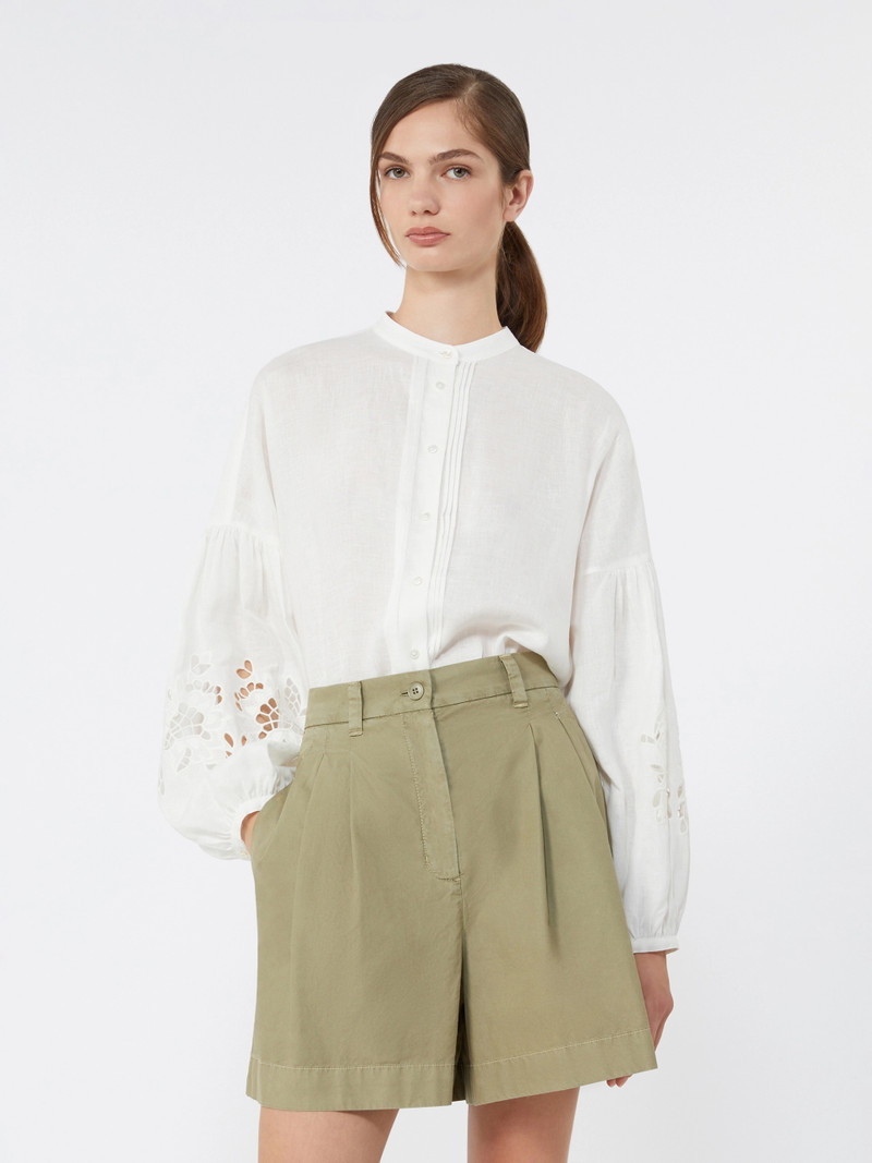 ESTRO Linen canvas mandarin-collar shirt - WHITE 5