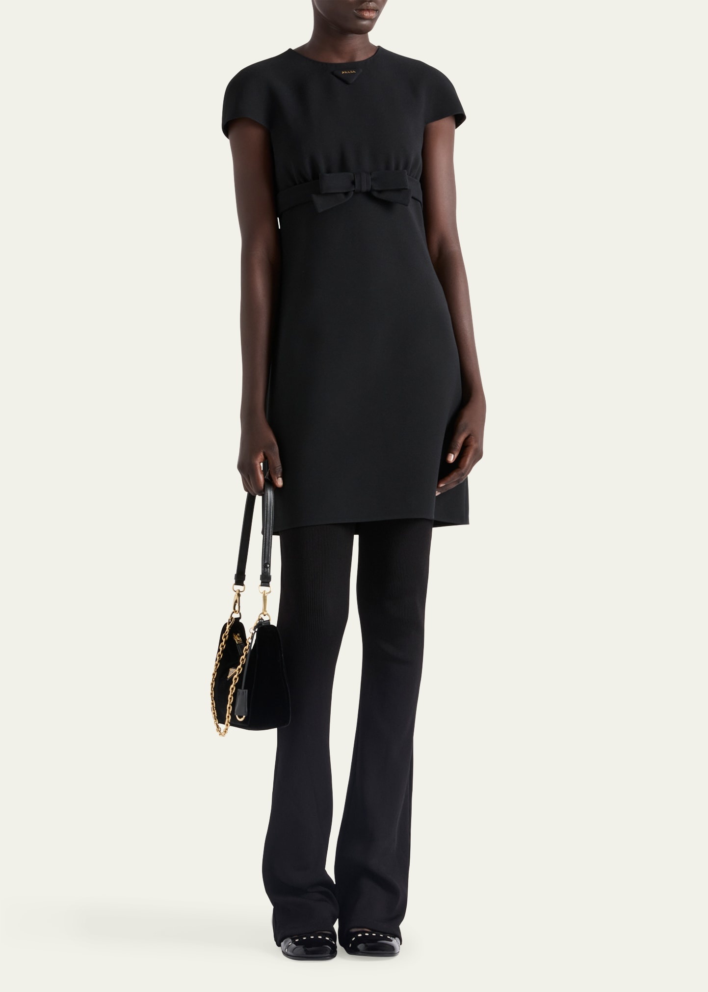 Prada Bow Sable A-Line Mini Dress | bergdorfgoodman | REVERSIBLE