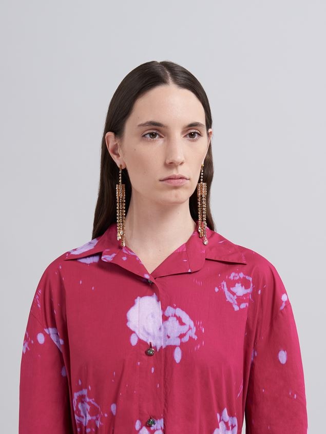 FADED ROSES PRINT POPLIN SHIRT DRESS - 4