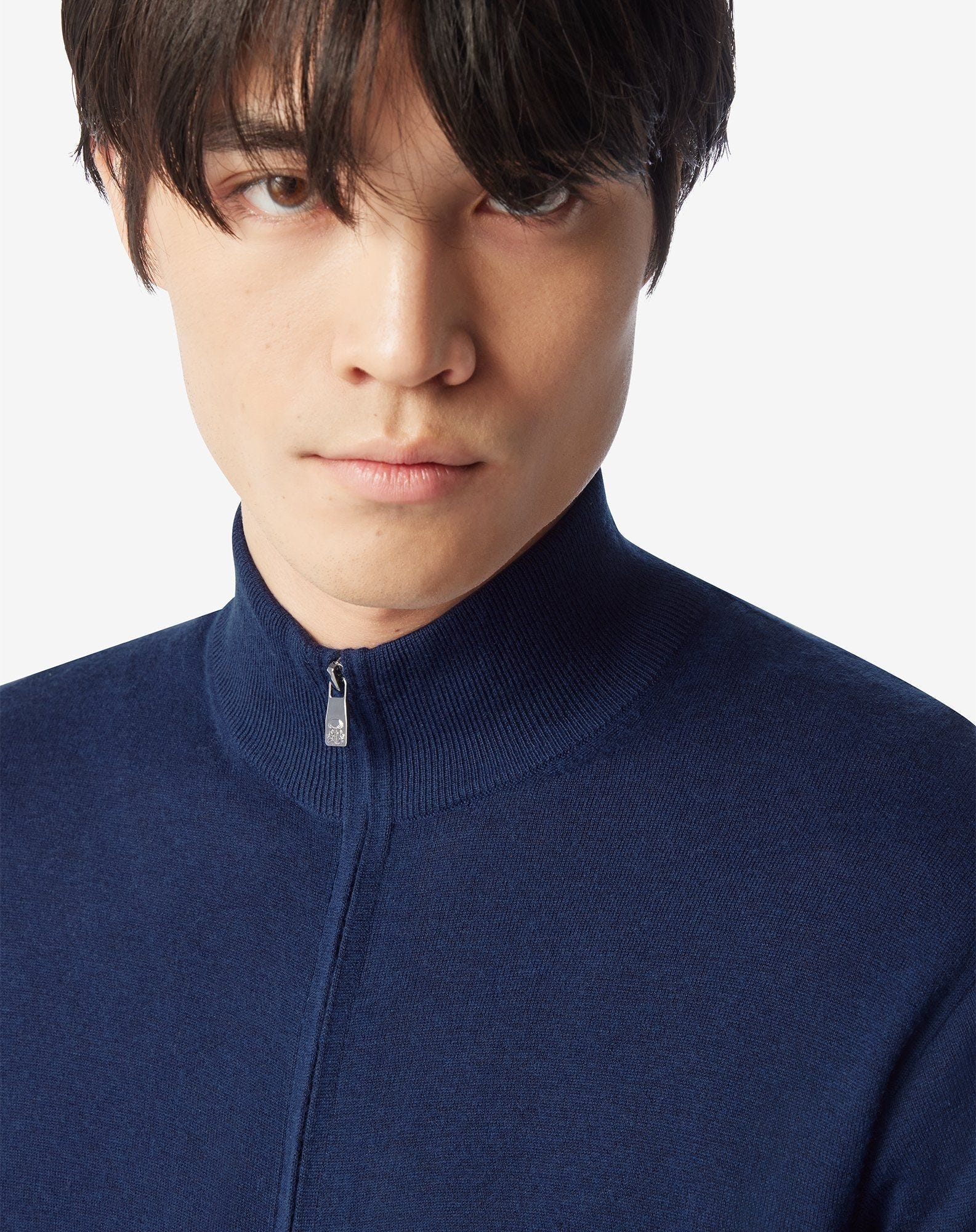 China blue silk and cashmere full zip knitwear - 4