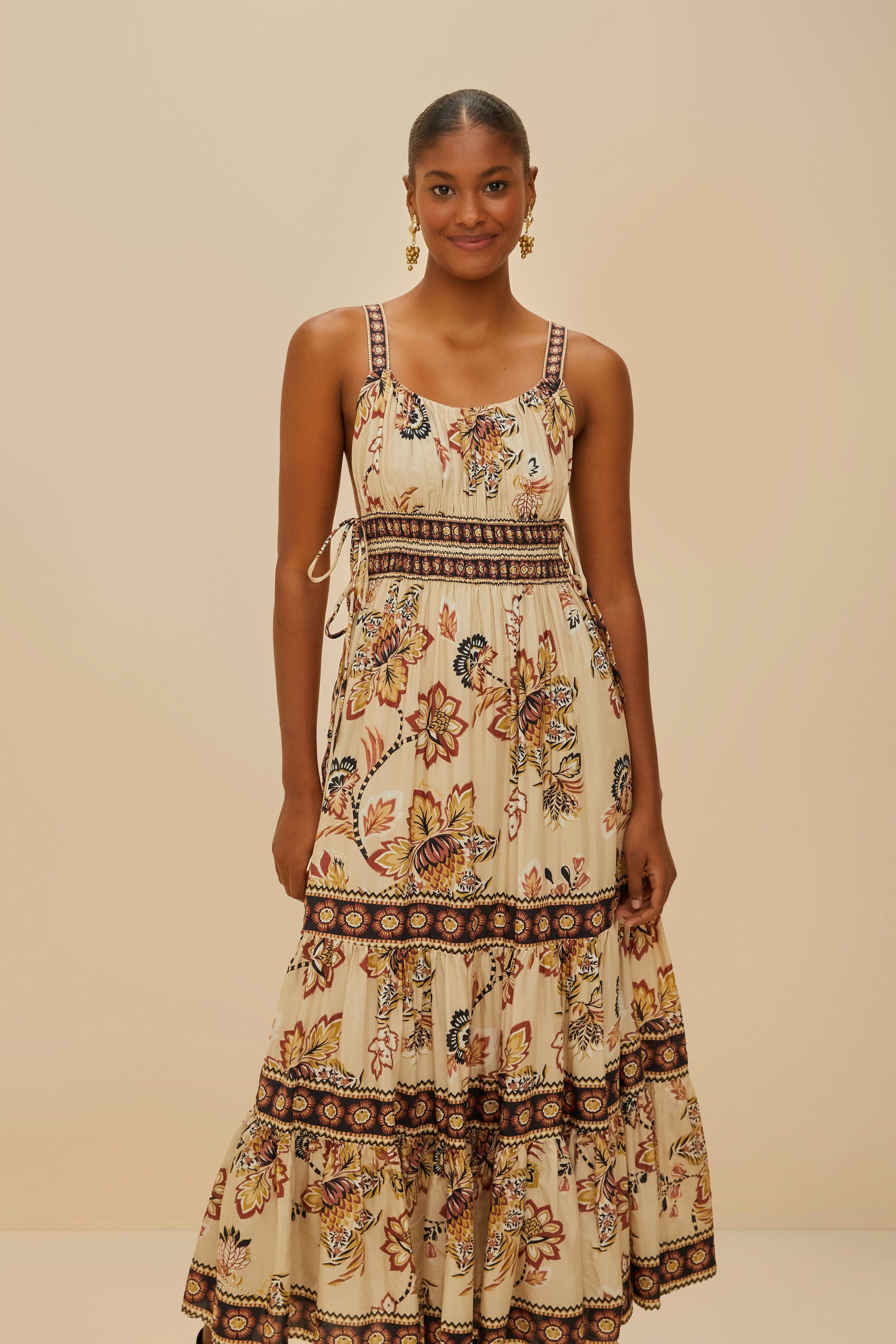 Sand Aura Floral Sleeveless Midi Dress - 2