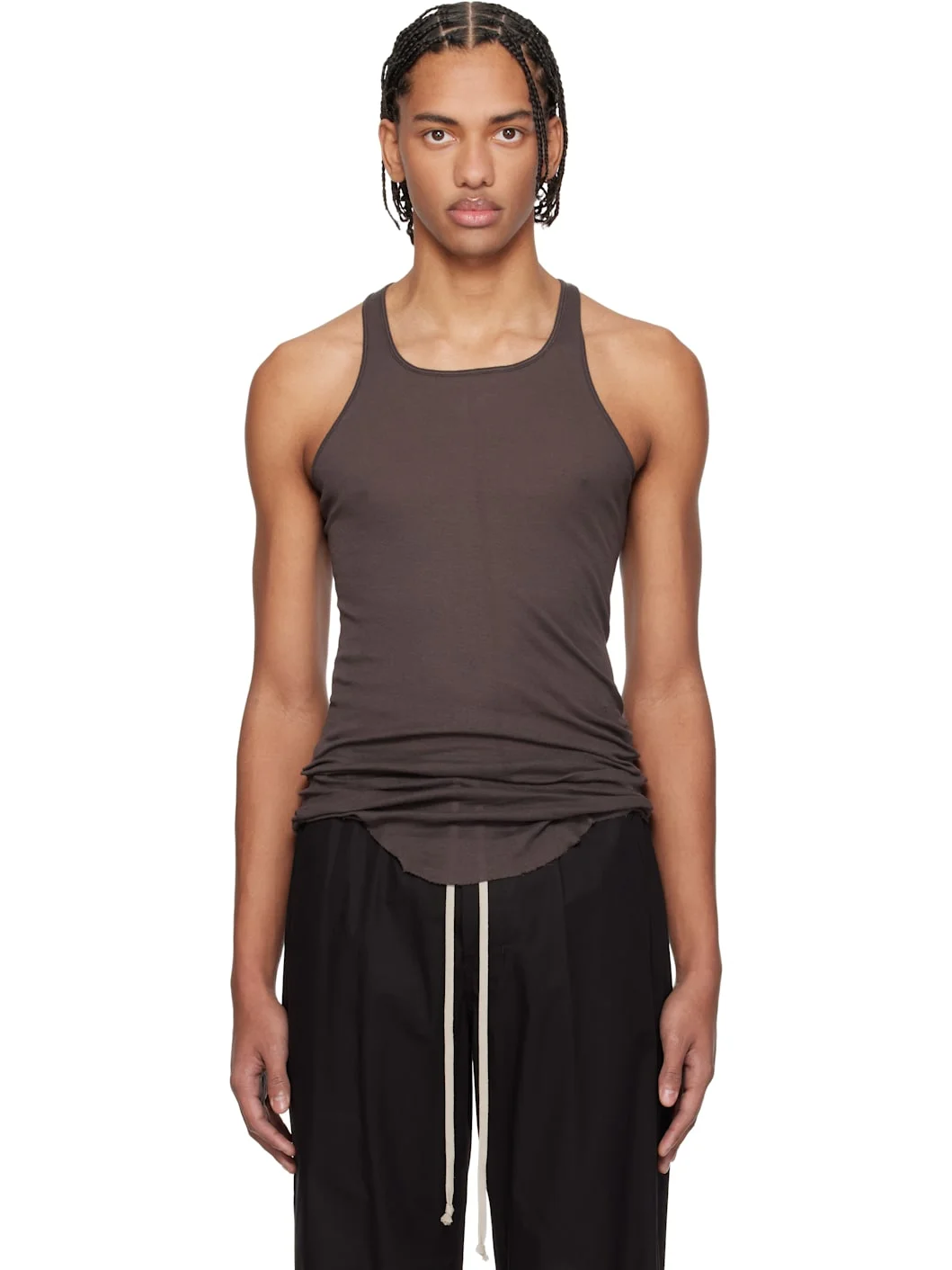 Brown Temple Basic Rib Tank Top - 1