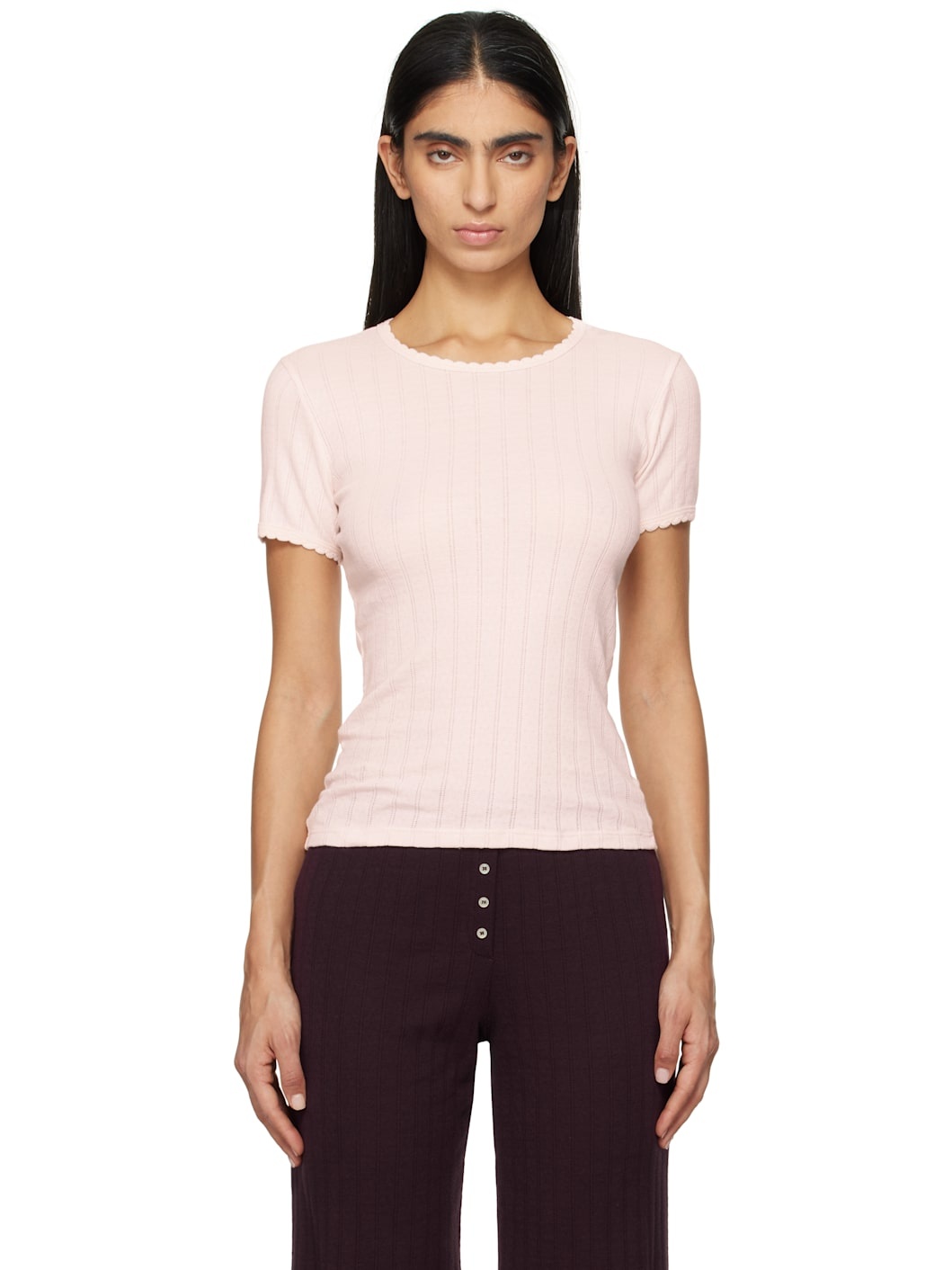Pink Pointelle Slim Fit T-shirt - 1