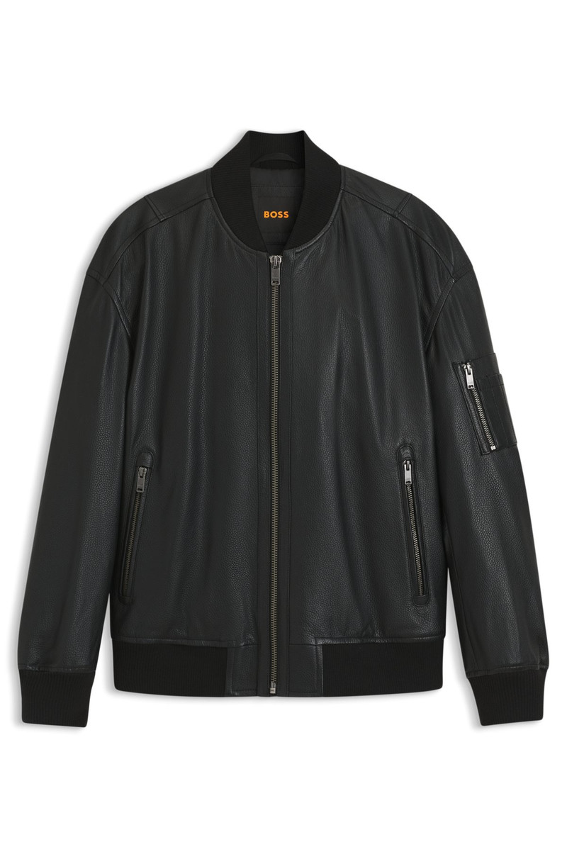 SLEEVE-POCKET BOMBER JACKET IN LEATHER 1