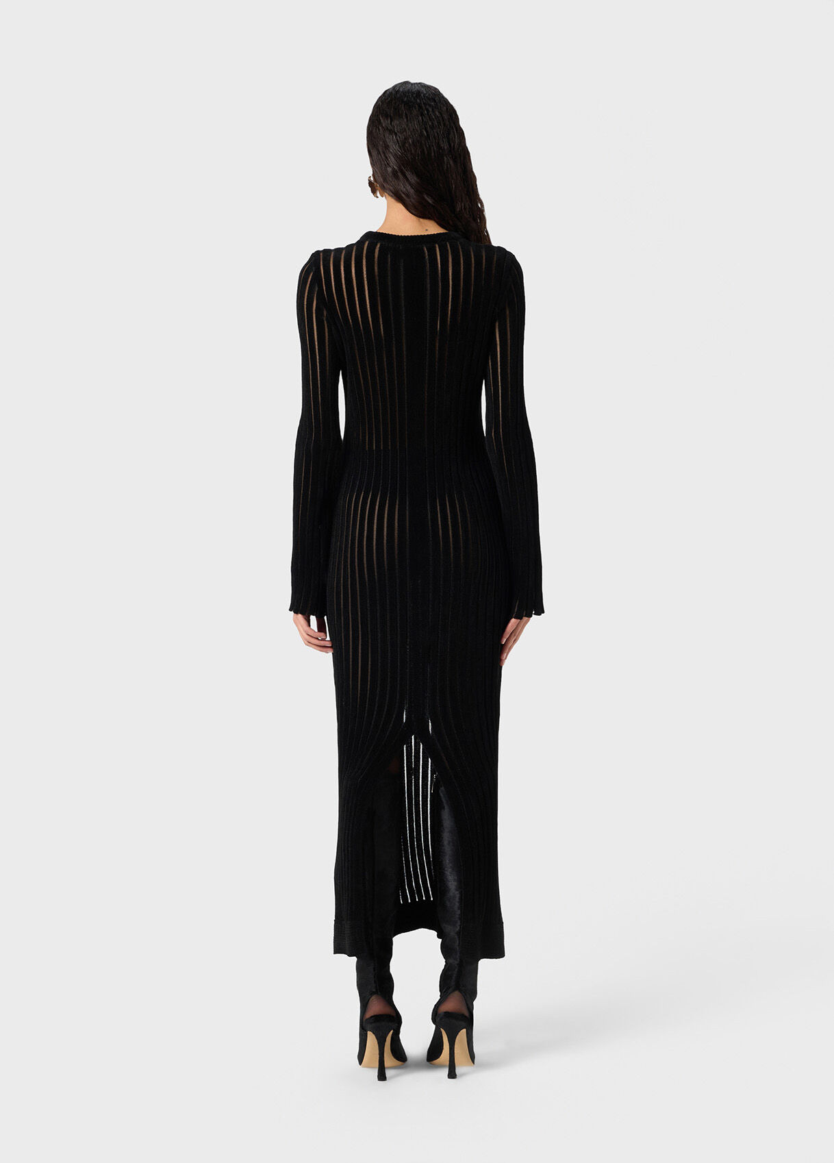 MID-LENGTH KNITTED DRESS WITH SEE-THROUGH STRIPES - 3