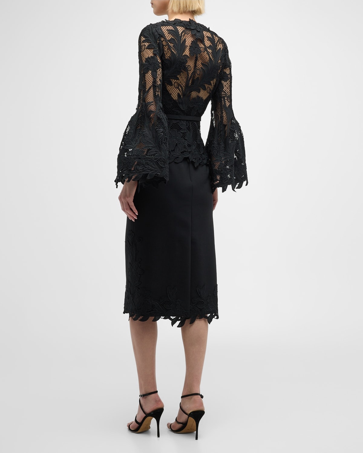 Marbled Carnation Guipure Jacket with Belted Waist - 4