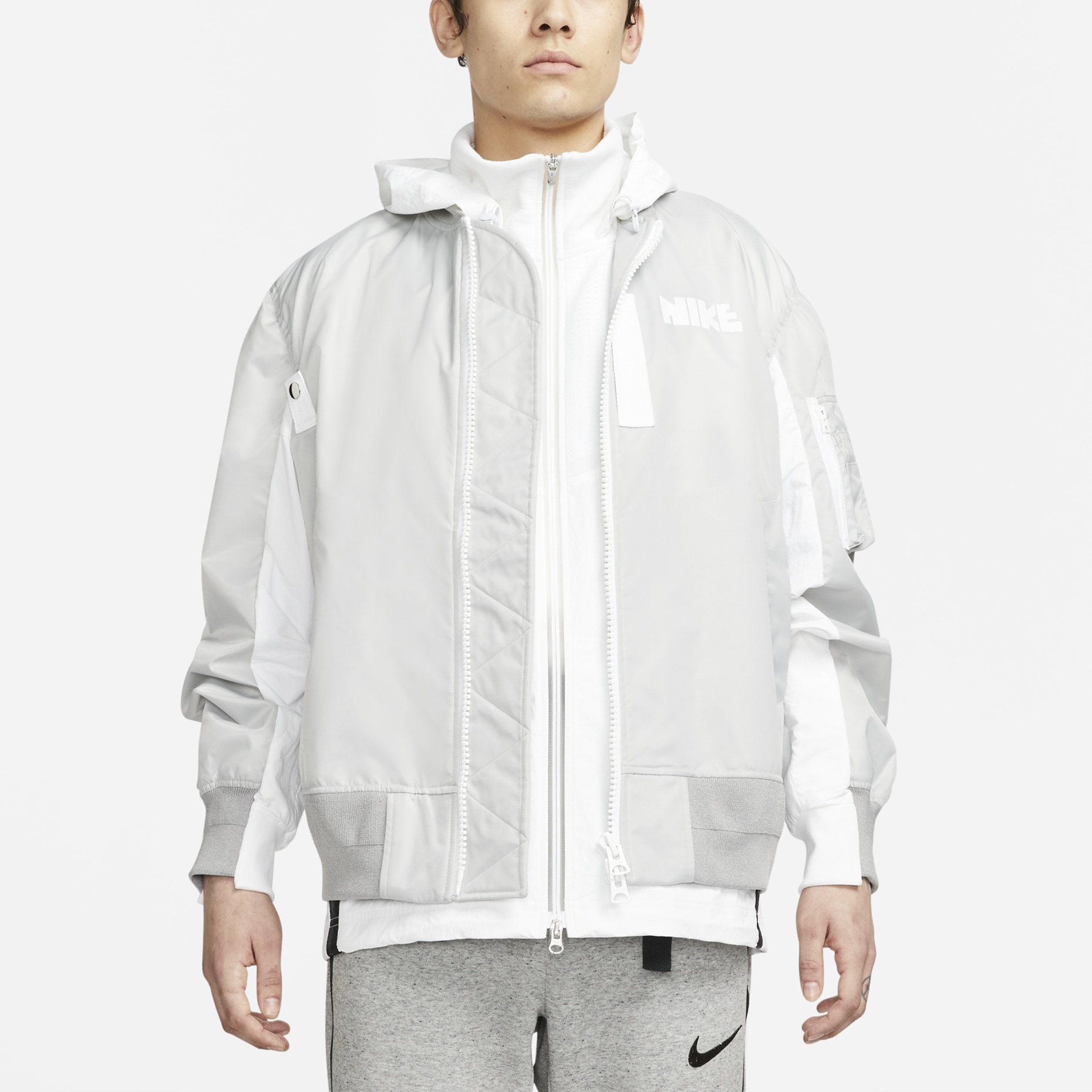 Nike x sacai Double Layer Contrasting Colors Sports Hooded Jacket 'Grey' CV5732-097 - 6