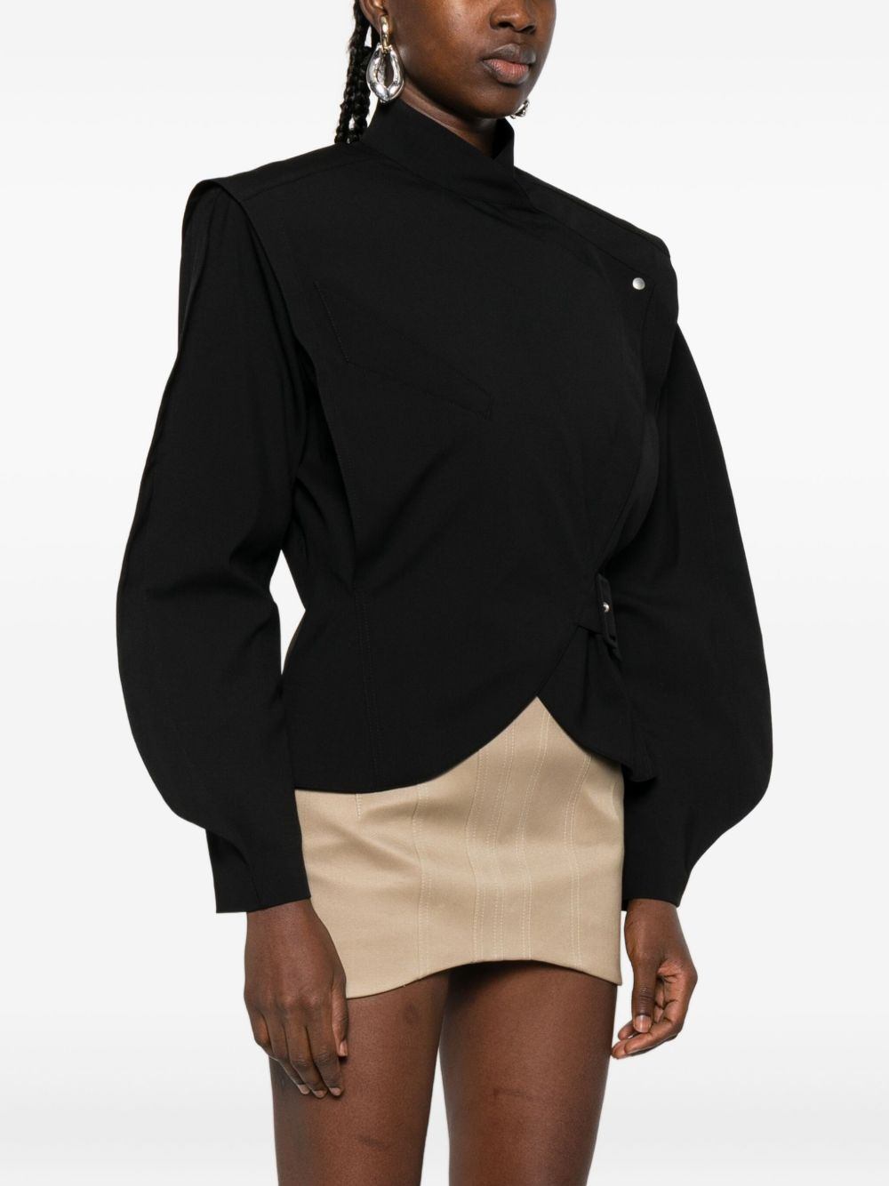 buckle-fastening high-neck jacket - 3