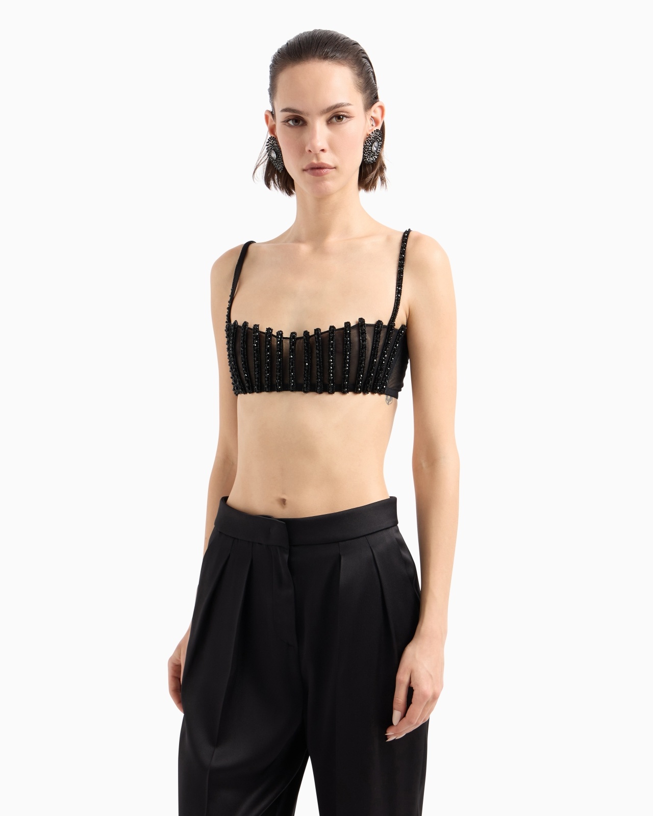 EMBROIDERED STRETCH TULLE BANDEAU TOP - 4